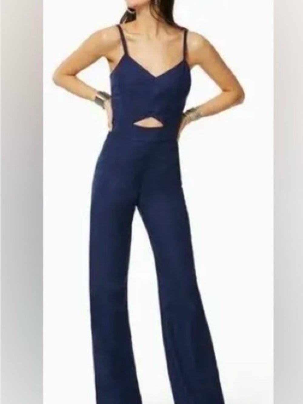 Ramy Brook Navy Cutout Wide-Leg Jumpsuit with Spaghetti Straps